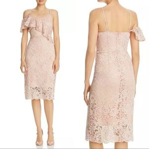 NWT Sam Edelman Ruffled One Shoulder Lace Midi Dress Petal Pink Neutral Wedding